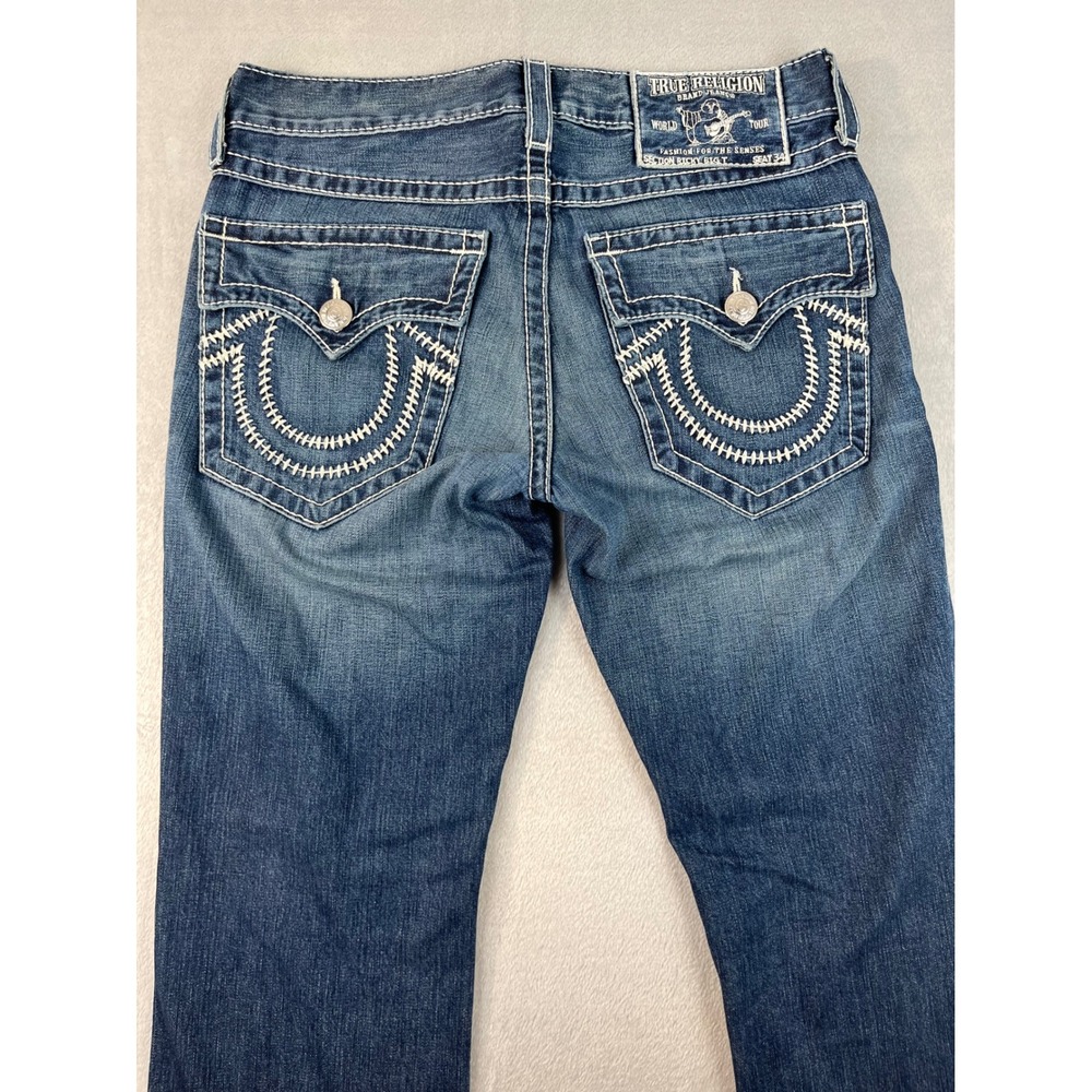 True Religion Ricky Big T Jeans Mens 33 Blue Excellent Straight Leg Big Stitch - Picture 11 of 13